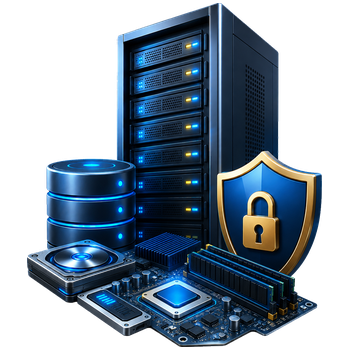 Dedicated server hardware and security illustration